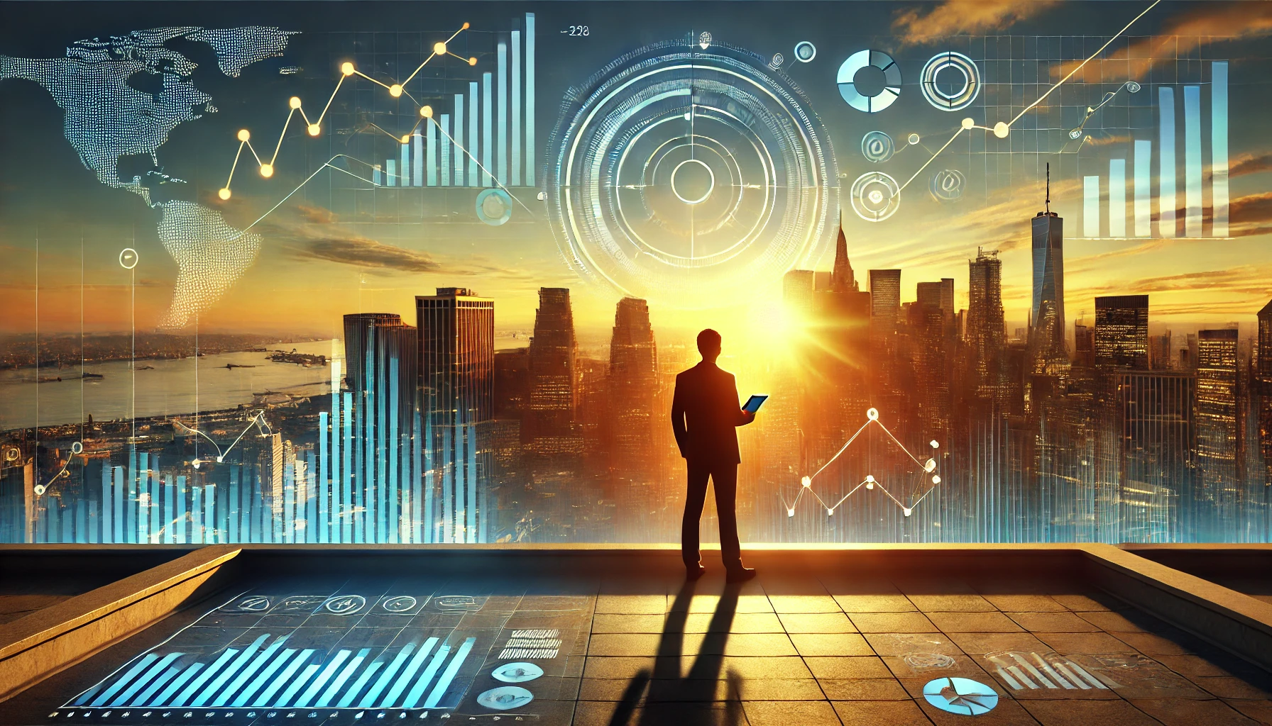 Sunrise over city skyline